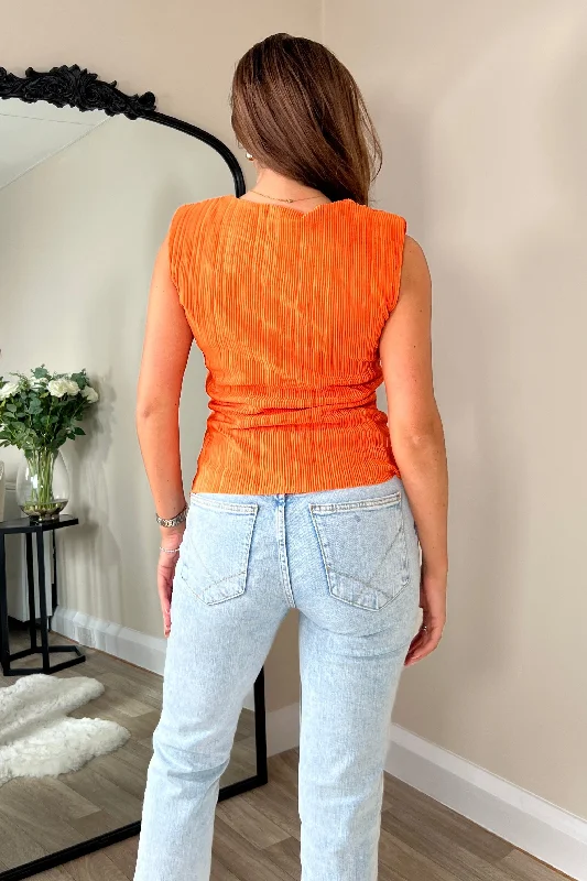 Pari Shoulder Pad Orange Plisse Top