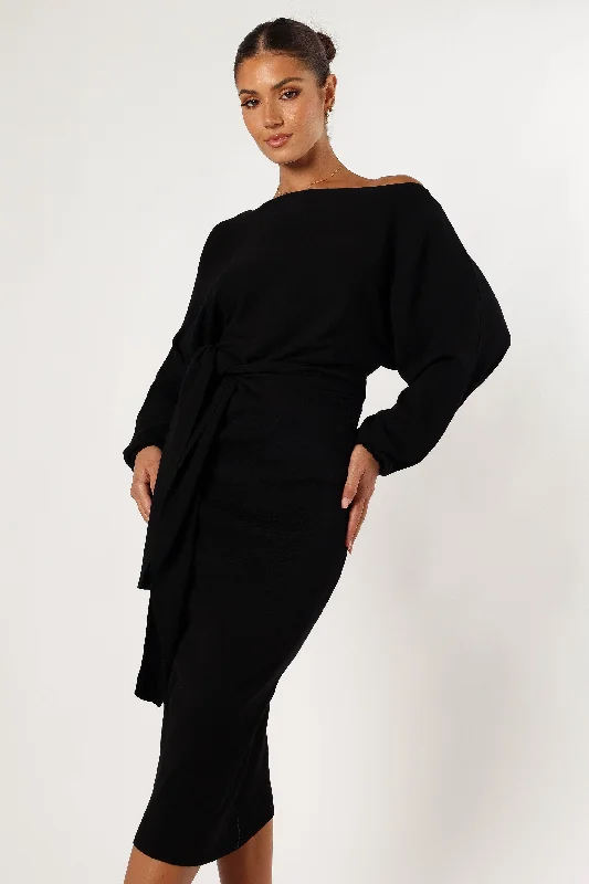 Prancer Off Shoulder Midi Dress - Black