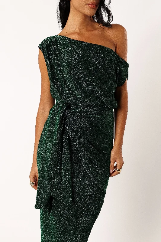 Santiago Off Shoulder Midi Dress - Emerald