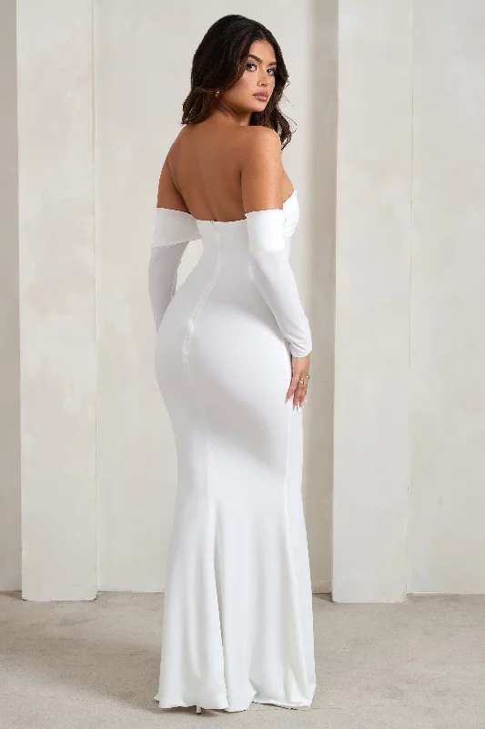 Midnight | White Draped Long Sleeve Maxi Dress