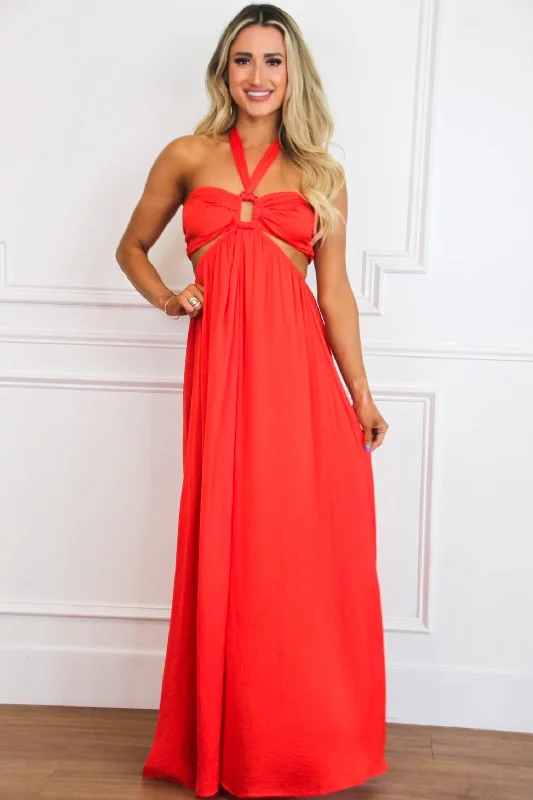 Feel the Sunshine Cutout Maxi Dress: Coral