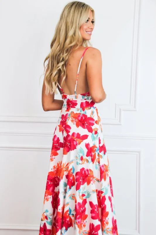 Island Escape Cowl Neck Floral Satin Maxi Dress: White Multi