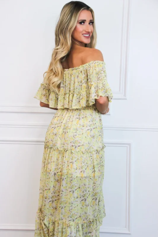 Maisie Off Shoulder Floral Midi Dress: Yellow Multi