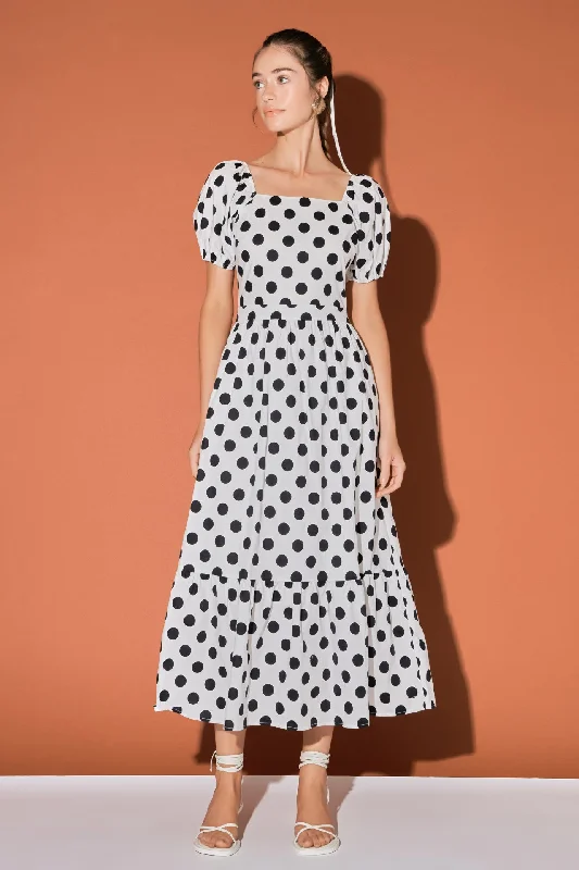 Polka Dot Puff Sleeve Maxi Dress