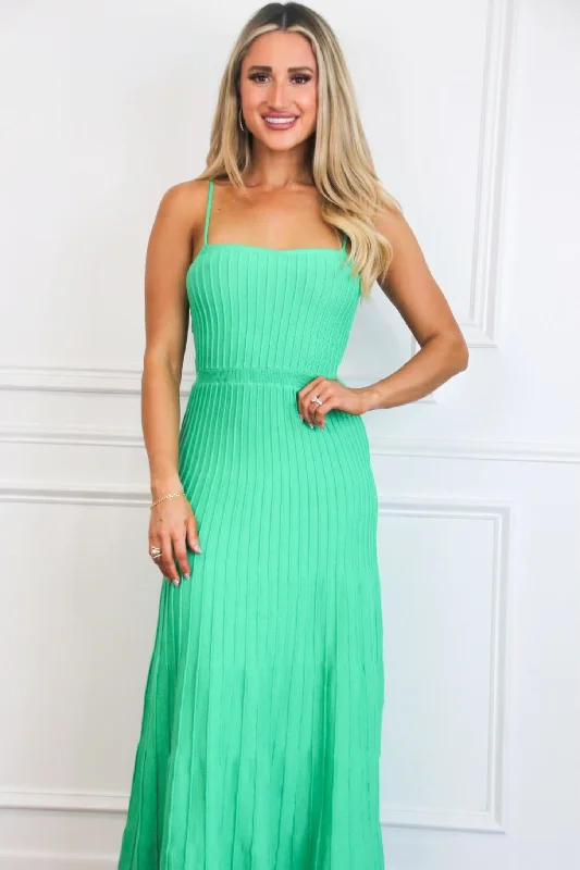 Robbie Ribbed Square Neck Maxi Dress: Jade Green