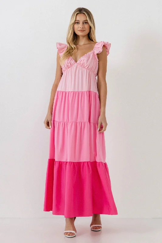 Sweet Heart Color Block Maxi Dress