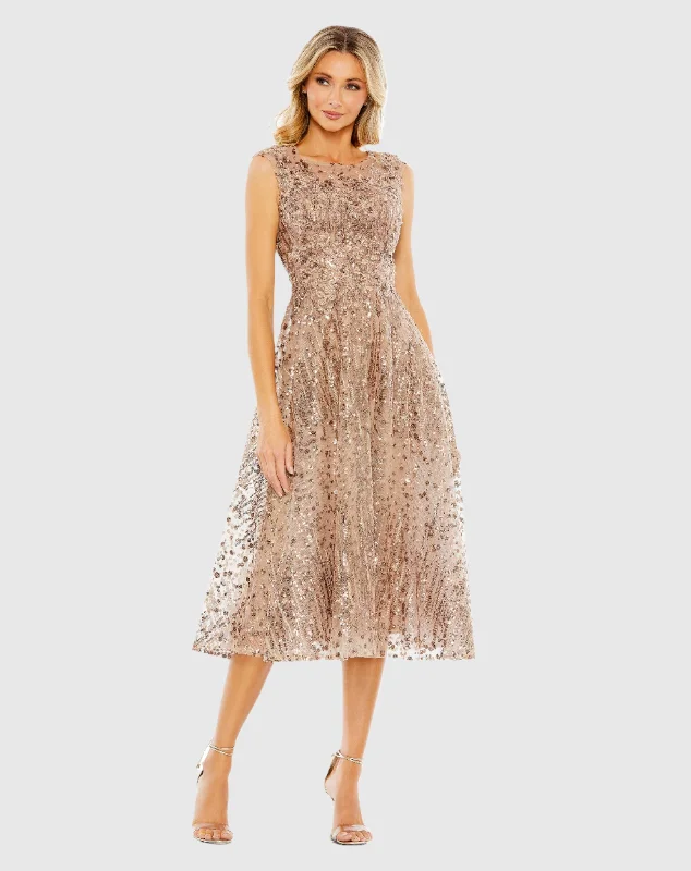 Sequined Cap Sleeve Fit and Flare Dress