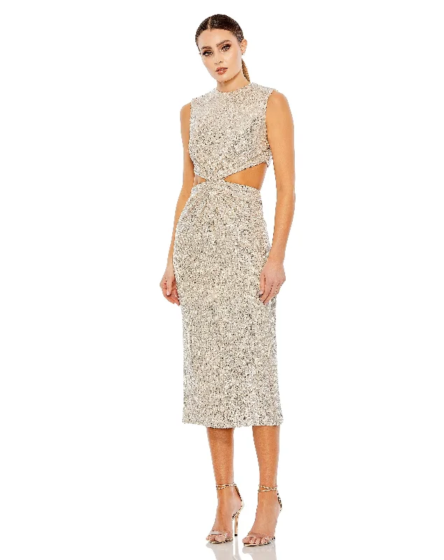 Sequin Front Twist Cut Out Column Dress - FINAL SALE