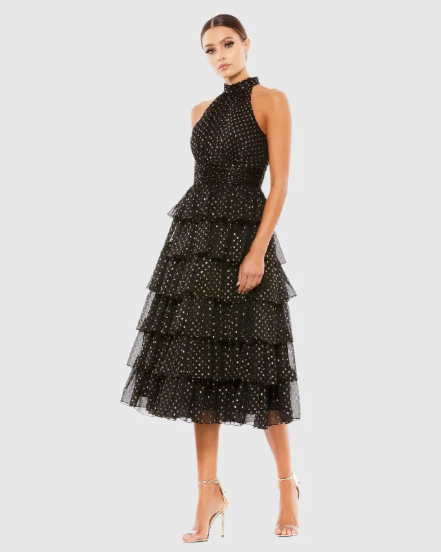 Layered Polka Dot Halter Cocktail Dress