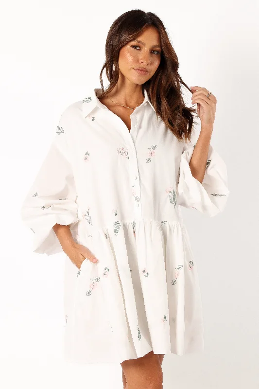 Daisy Long Sleeve Mini Dress - White Floral