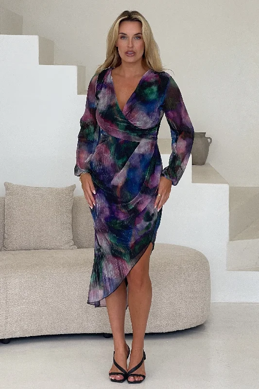 Elsa Purple Shimmer Wrap Midi Dress