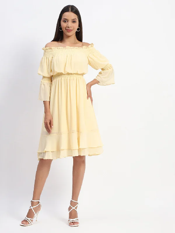 Madame Gathered Waist Off Shoulder Yellow Dress