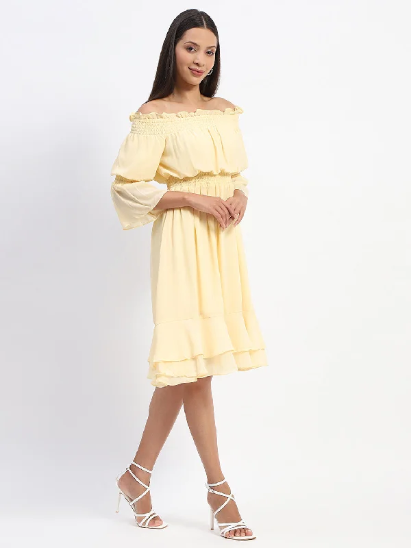 Madame Gathered Waist Off Shoulder Yellow Dress