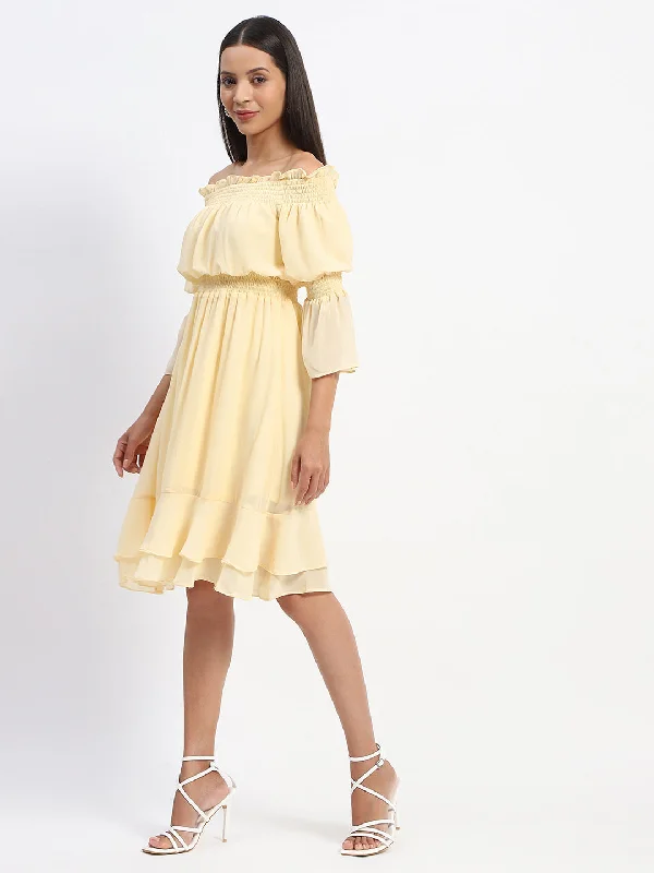 Madame Gathered Waist Off Shoulder Yellow Dress