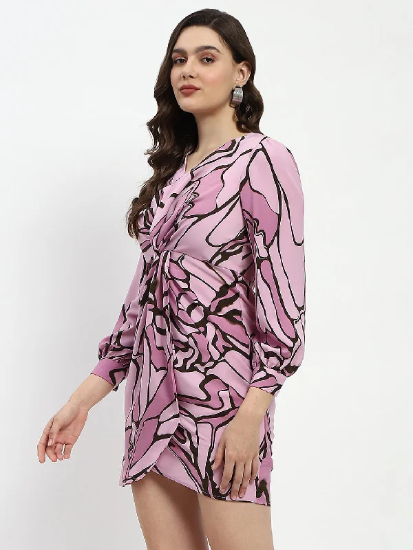 Madame Mauve Butterfly Print Wrap Style Dress