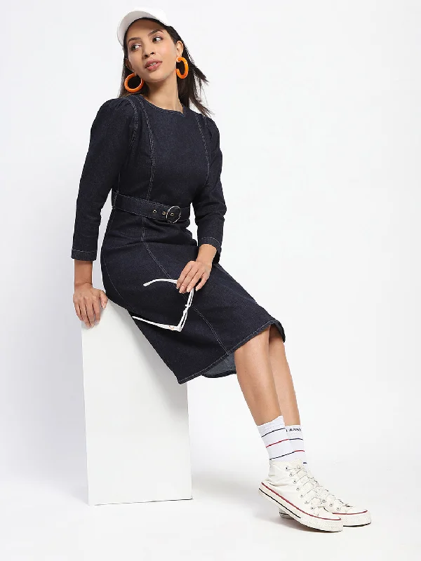 Madame Belted A Line Denim Dress