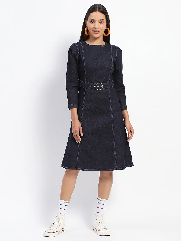 Madame Belted A Line Denim Dress