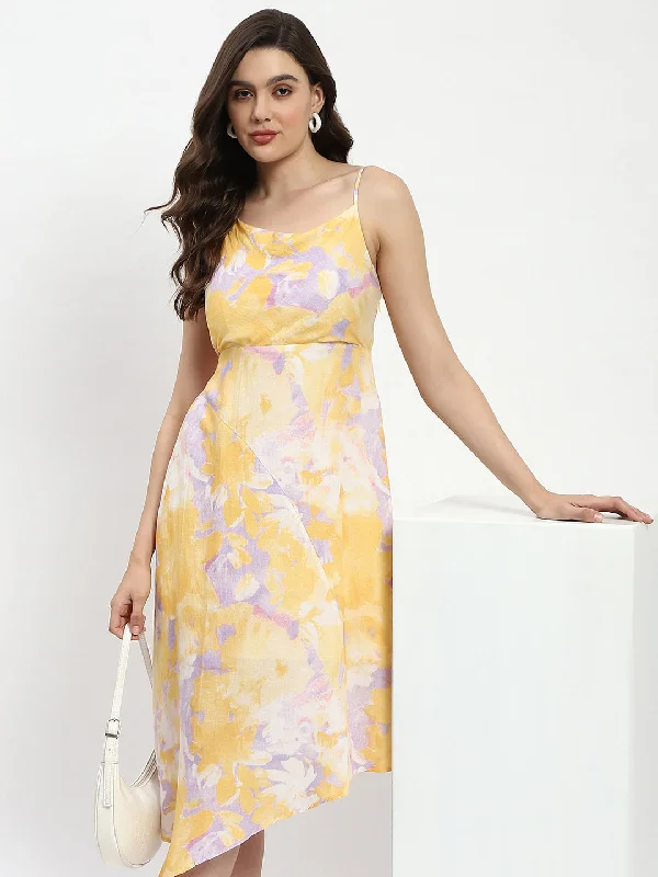 Madame Mustard Fit And Flare Cotton Blend Midi Dress