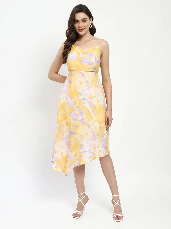 Madame Mustard Fit And Flare Cotton Blend Midi Dress