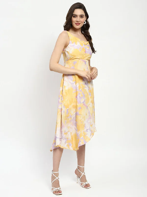 Madame Mustard Fit And Flare Cotton Blend Midi Dress