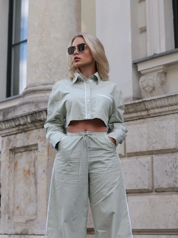 Mint Green Striped Crop Top & Pants Coord Set