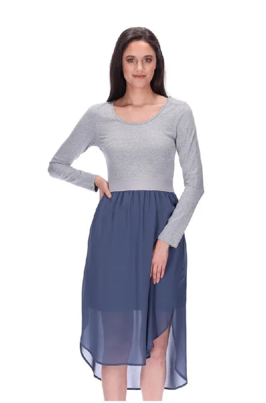 Siri Long Sleeve Midi Dress Grey/Dusky Blue