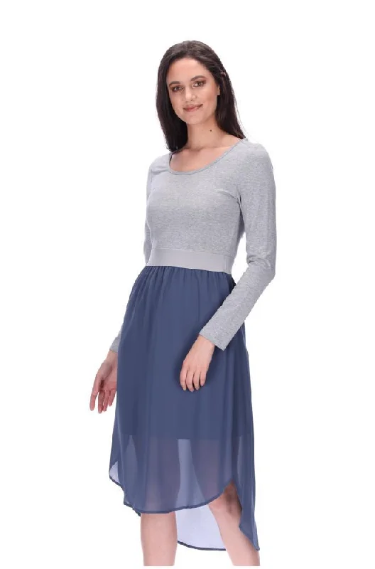 Siri Long Sleeve Midi Dress Grey/Dusky Blue