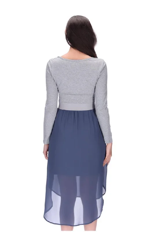 Siri Long Sleeve Midi Dress Grey/Dusky Blue