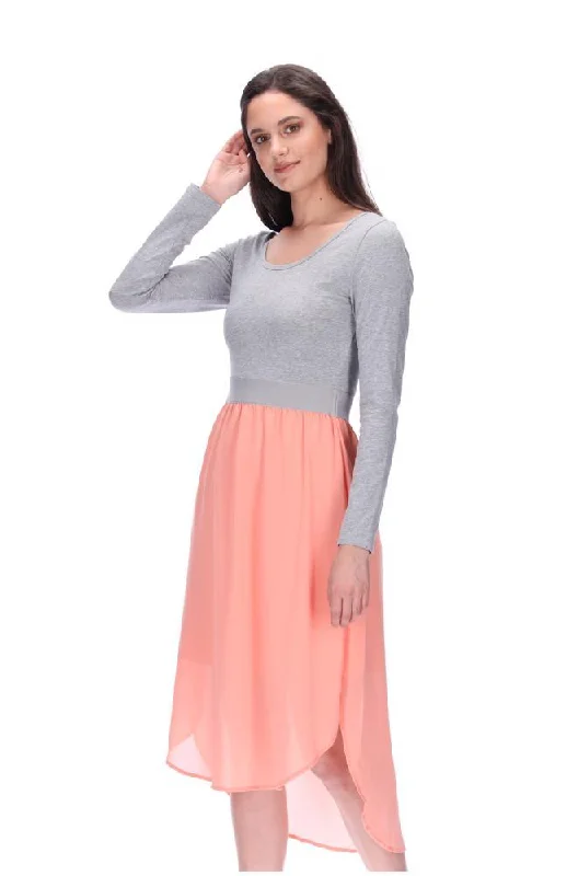 Siri Long Sleeve Midi Dress Grey/ Peach