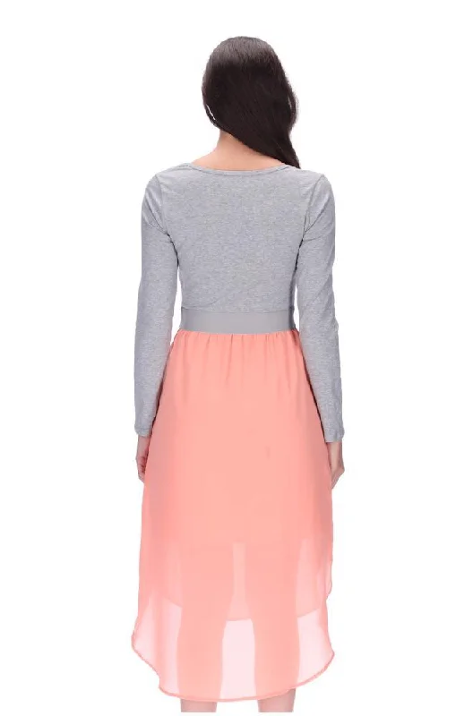 Siri Long Sleeve Midi Dress Grey/ Peach