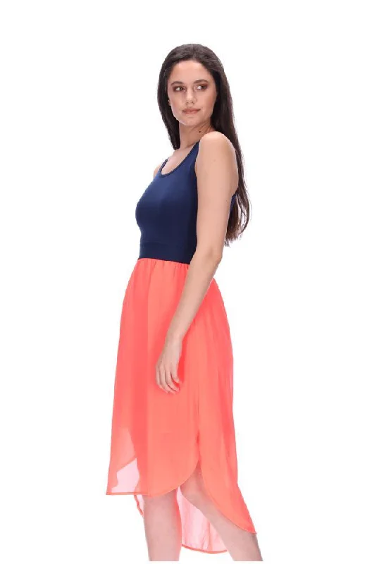 Siri Midi Dress Navy/Fluro Coral