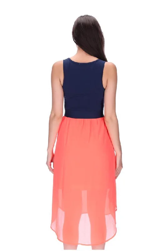 Siri Midi Dress Navy/Fluro Coral