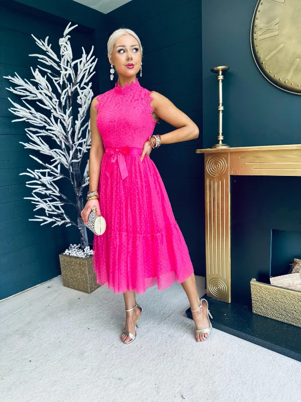 Steph Occasion Midi Dress Fuchsia