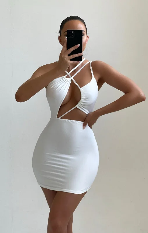 White Strappy Cut Out Bodycon Mini Dress - Ria