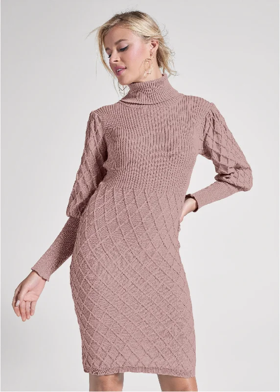 Puff detail sweater dress - Tan