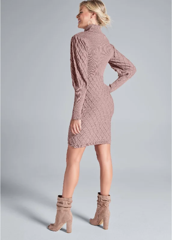 Puff detail sweater dress - Tan