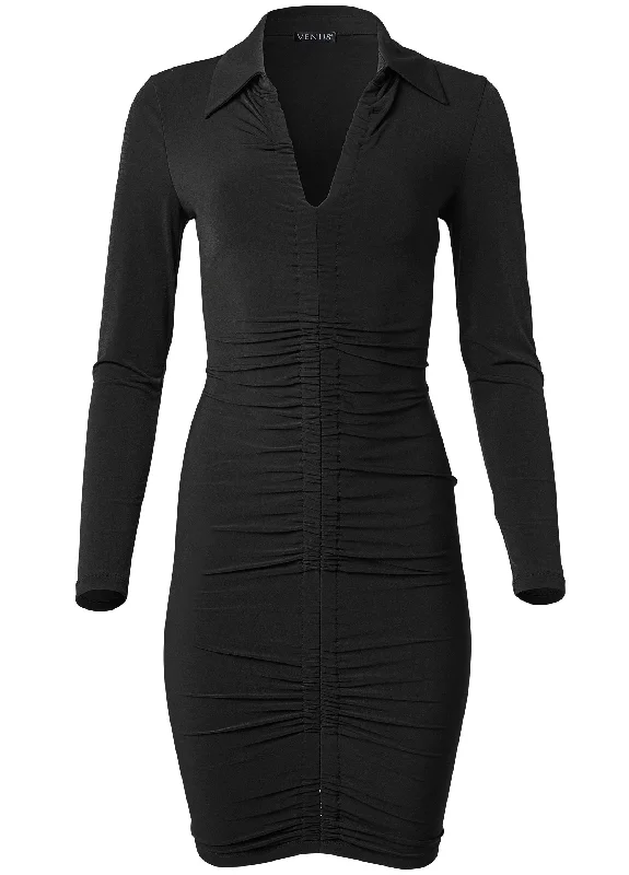 Collared bodycon midi dress - Black