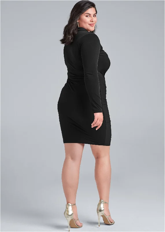 Collared bodycon midi dress - Black