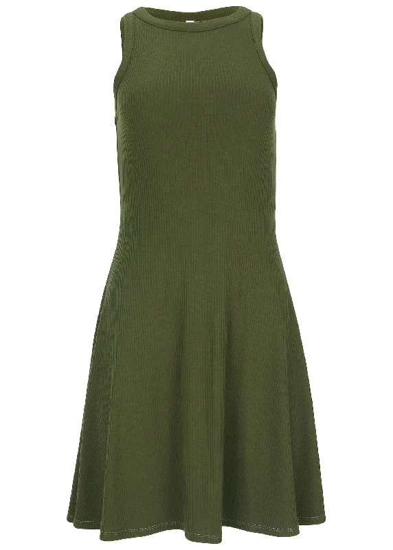 Ribbed fit and flare dress - Bronze Green