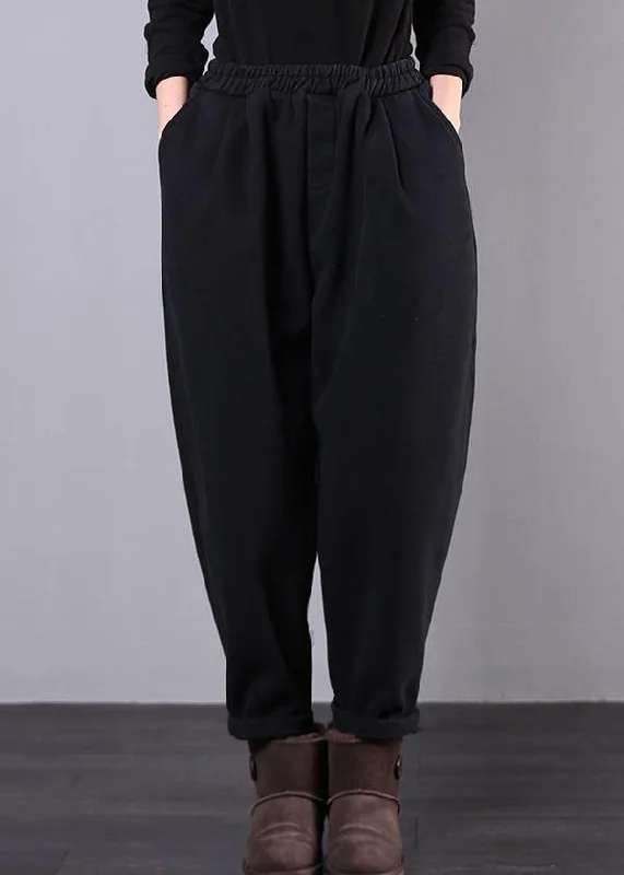 Beautiful black women pants plus size elastic waist pockets Work harem pants