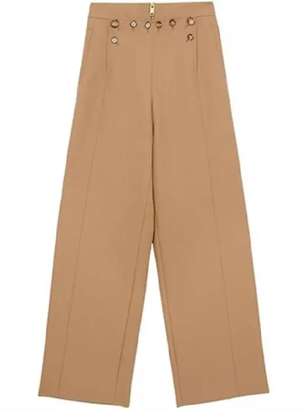 Women's Button Panel Sailor Wide Pants Brown