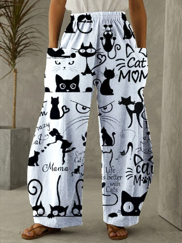 Funny Cats Print Vintage Pants