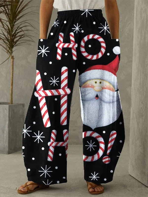 Ho Ho Ho Christmas Santa Claus Print Vintage Pants