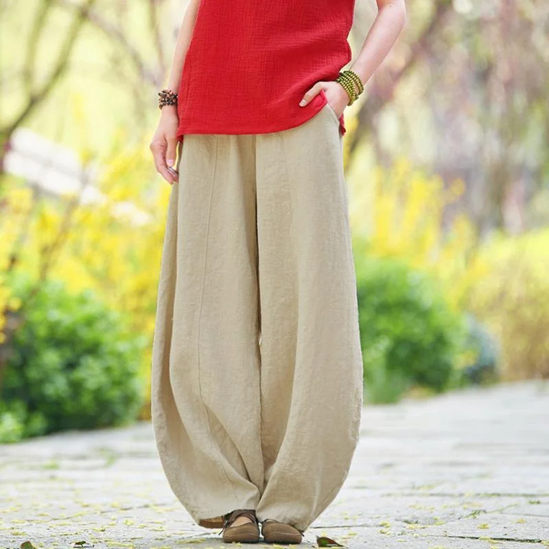 Loose linen clothes Pakistani Women Knickerbockers Loose Autumn Linen Pants