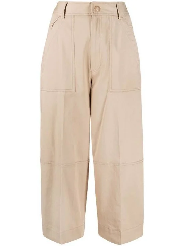 Women's Stretch Cotton Panel Cropped Pants Beige