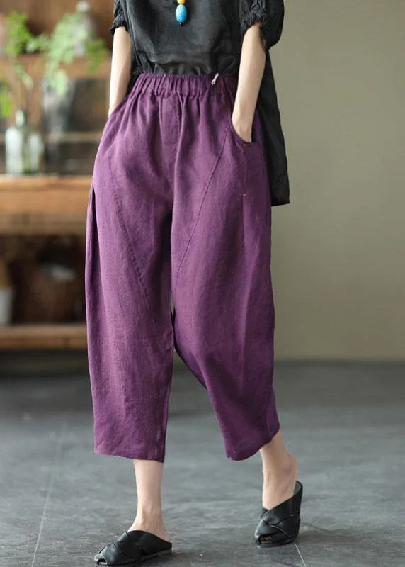 Natural Yellow Elastic Waist Summer Linen Harem Pants