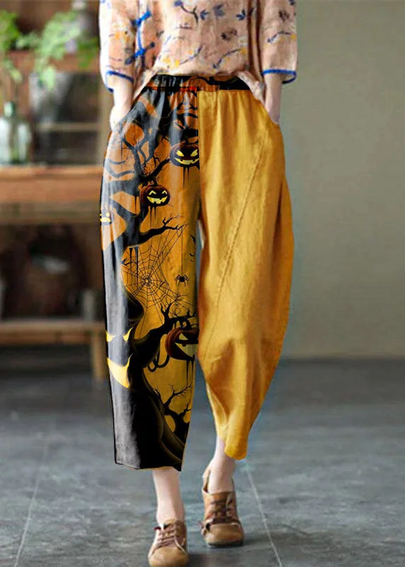 Natural Yellow Elastic Waist Summer Linen Harem Pants