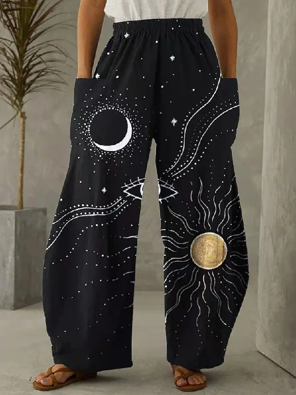 Sun And Moon Boho Mystical Print Vintage Pants