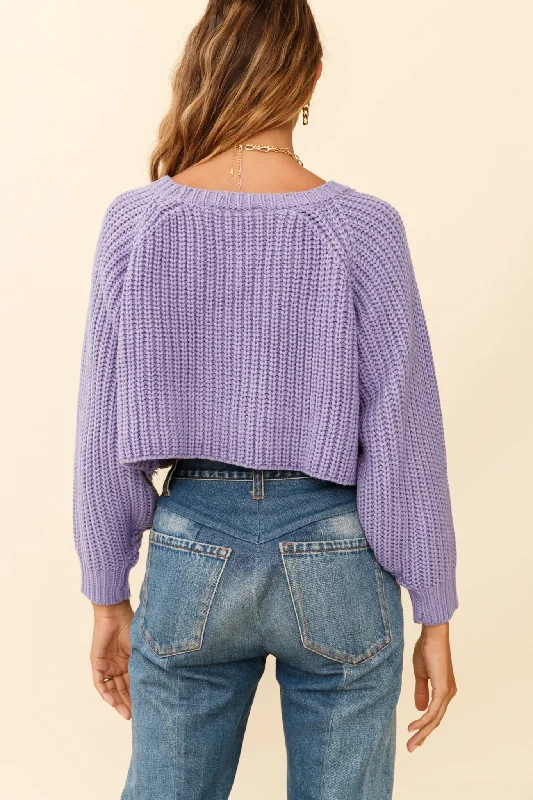 Apres Vous Button Front Drop Shoulder Crop Cardigan Lavender