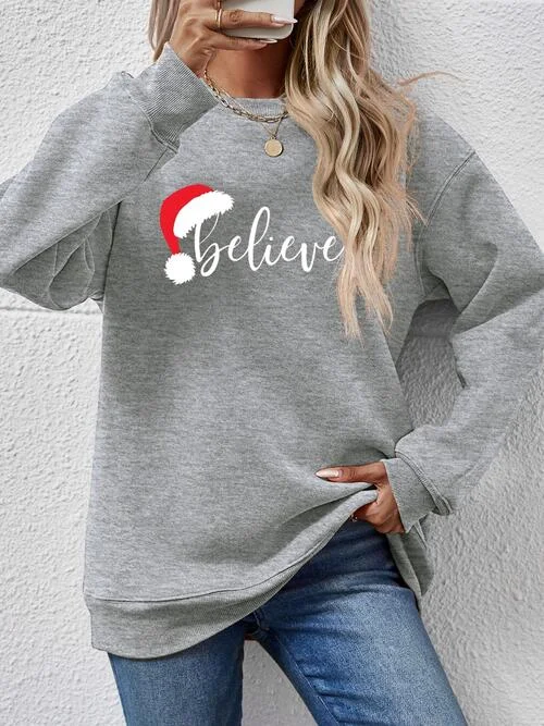 TastyHottie - BELIEVE Graphic Long Sleeve Holiday Christmas Sweatshirt